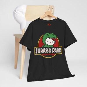 Hello Kitty Jurassic Park T-Shirt | Kawaii Dinosaur Mashup Tee | Cute Pink Graphic Shirt | Unisex Cotton Tee | Funny Movie Crossover Gift image 6