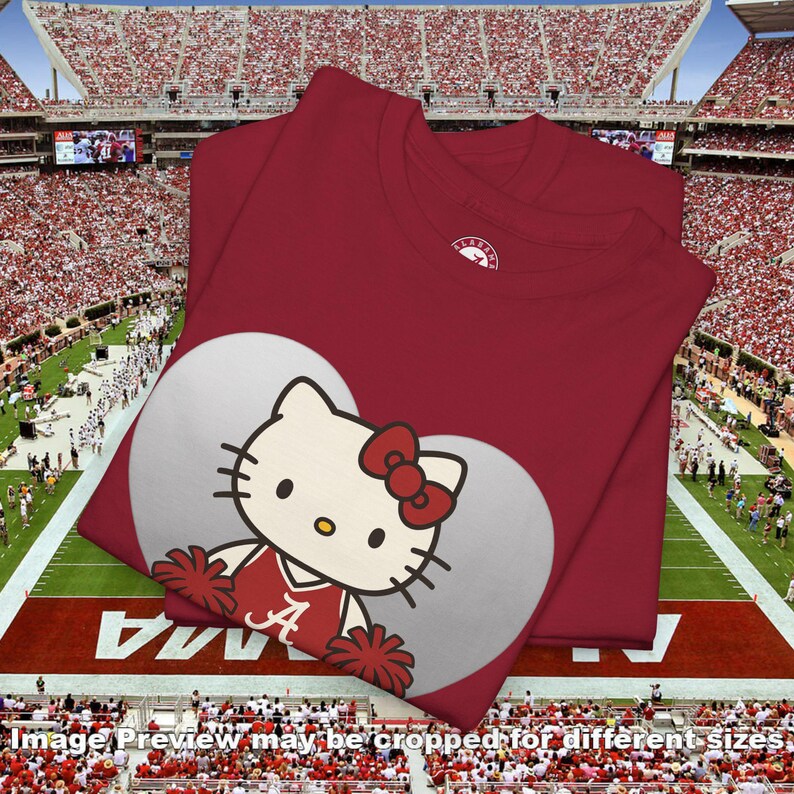Koszulka Hello Kitty z Alabamy | Koszulka Roll Tide Cheer Tee | Koszulka kibica Crimson Tide | Koszulka futbolu uniwersyteckiego Kawaii | Odzież na mecz Alabamy zdjęcie 2