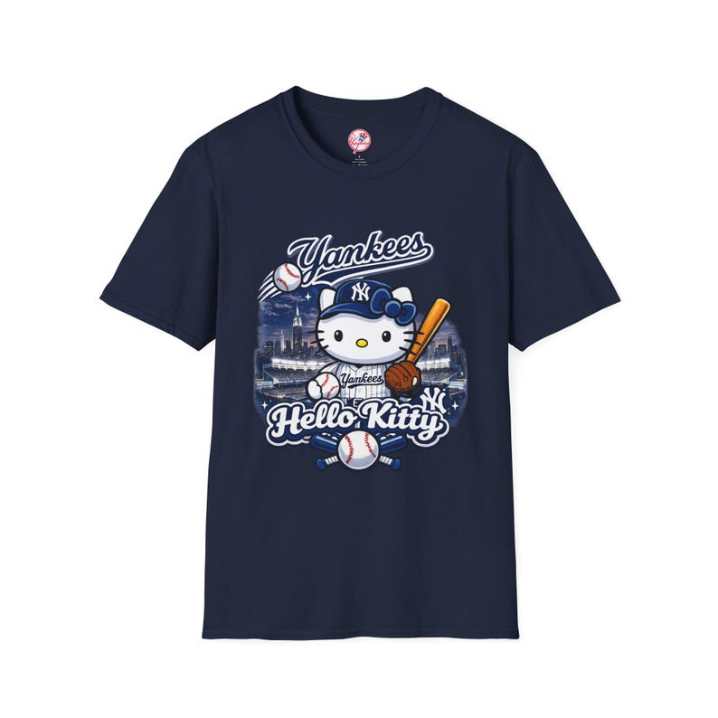 Hello Kitty Yankees Shirt | New York Baseball Tee | NYC Skyline Graphic T-Shirt | Cute Baseball Fan Apparel | Unisex Game Day Shirt image 3