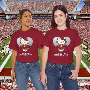Koszulka Hello Kitty z Alabamy | Koszulka Roll Tide Cheer Tee | Koszulka kibica Crimson Tide | Koszulka futbolu uniwersyteckiego Kawaii | Odzież na mecz Alabamy zdjęcie 7