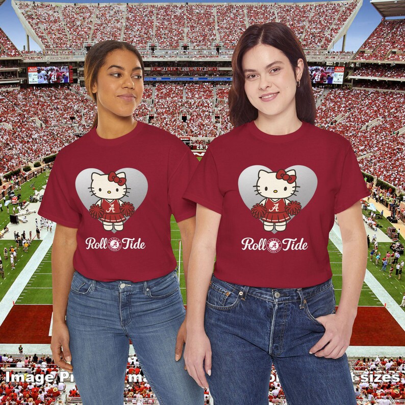 Koszulka Hello Kitty z Alabamy | Koszulka Roll Tide Cheer Tee | Koszulka kibica Crimson Tide | Koszulka futbolu uniwersyteckiego Kawaii | Odzież na mecz Alabamy zdjęcie 7
