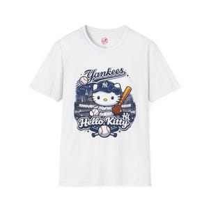Hello Kitty Yankees Shirt | New York Baseball Tee | NYC Skyline Graphic T-Shirt | Cute Baseball Fan Apparel | Unisex Game Day Shirt image 1