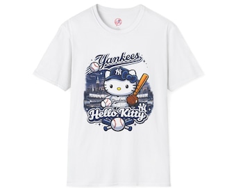 Camiseta de Hello Kitty de los Yankees / Camiseta de béisbol de Nueva York / Camiseta con estampado del horizonte de Nueva York / Ropa adorable para aficionados al béisbol / Camiseta unisex para el día del partido