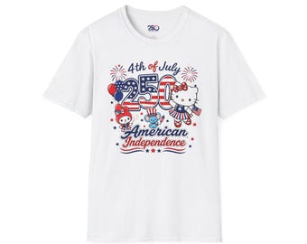 Hello Kitty 4th of July Shirt, American Independence 250 Tee, Patriotic Sanrio T-Shirt,  Cute July 4th Fireworks Tee, Red White Blue Shirt