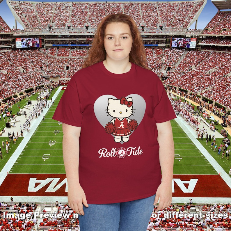 Koszulka Hello Kitty z Alabamy | Koszulka Roll Tide Cheer Tee | Koszulka kibica Crimson Tide | Koszulka futbolu uniwersyteckiego Kawaii | Odzież na mecz Alabamy zdjęcie 6
