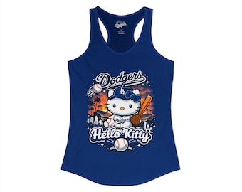Camiseta sin mangas Hello Kitty Dodgers, linda camiseta de fanática del béisbol de Los Ángeles, camiseta sin mangas Kawaii de béisbol para mujer, top deportivo de verano, ropa inspirada en los Dodgers