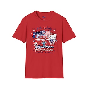 Chemise Hello Kitty 4 juillet, t-shirt indépendance américaine 250, t-shirt patriotique Sanrio, joli t-shirt feux d'artifice du 4 juillet, chemise rouge blanc bleu image 3