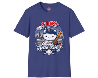 Hello Kitty Chicago Cubs Tshirt | Chicago Baseball-T-Shirt | Wrigley Field Skyline T-Shirt | Niedliche Baseball Fan Kleidung | Unisex Spieltag Shirt
