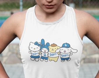 Sanrio Dodgers Tank Top | Hello Kitty & Friends Baseball-Shirt | Kawaii LA Fan Bekleidung | Niedliches Sport Racerback T-Shirt | Unisex Sommer Geschenk