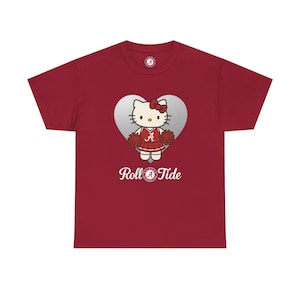 Koszulka Hello Kitty z Alabamy | Koszulka Roll Tide Cheer Tee | Koszulka kibica Crimson Tide | Koszulka futbolu uniwersyteckiego Kawaii | Odzież na mecz Alabamy zdjęcie 1