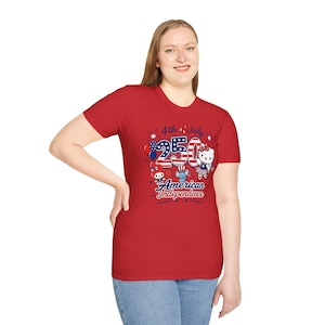 Chemise Hello Kitty 4 juillet, t-shirt indépendance américaine 250, t-shirt patriotique Sanrio, joli t-shirt feux d'artifice du 4 juillet, chemise rouge blanc bleu image 7