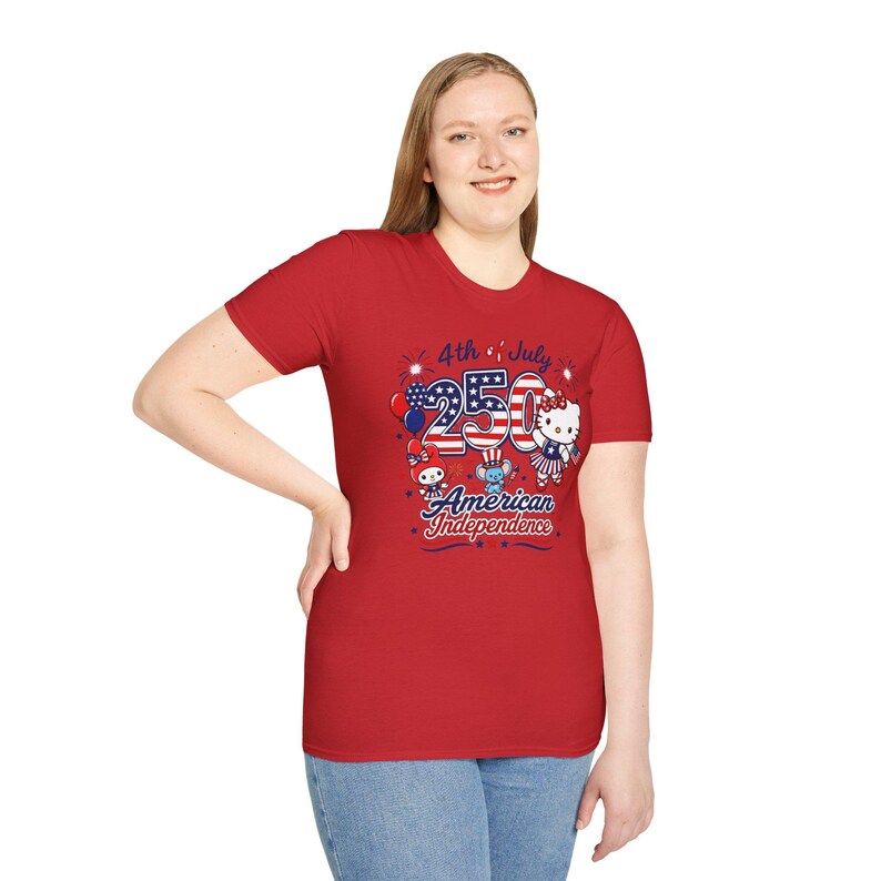 Chemise Hello Kitty 4 juillet, t-shirt indépendance américaine 250, t-shirt patriotique Sanrio, joli t-shirt feux d'artifice du 4 juillet, chemise rouge blanc bleu image 7