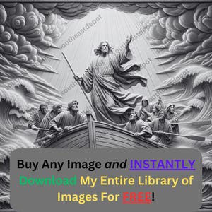 Imagen de Jesús calmando la tormenta del mar, archivo de grabado láser, descarga digital de arte religioso, gráficos de ilusión 3D, foto PNG para Glowforge XTool
