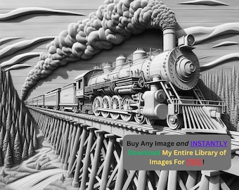 Steam Locomotive Image Laser Cut Burn File | Trestle Bridge Train Digital Download | 3D Illusion Graphics PNG Photo Glowforge - 0320