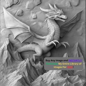 Immagine di drago mitologico File di masterizzazione tagliato al laser / Scena di montagna di bestia volante Download digitale / Grafica di illusione 3D Foto PNG Glowforge Slate