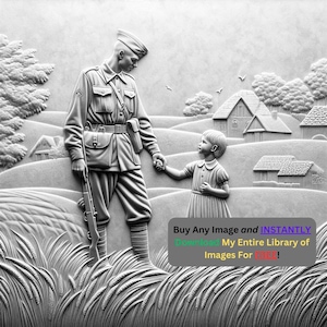 Vintage Militär Familienbild Laser Cut Brenndatei | Soldat Kind Szene Digital Download | 3D Illusion Grafiken PNG Foto Glowforge - 0299