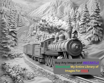 Mountain Train Image Laser Ready Cut File | Snow Valley Railroad Digital Download | 3D Illusion Graphics PNG Photo for Glowforge Slate
