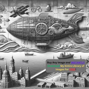 Steampunk Airship Image Laser Cut Burn File | Intricate Vintage Art Digital Download | 3D Illusion Graphics PNG Photo Glowforge - 0336