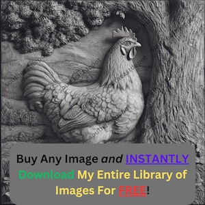 Fichier de gravure laser Image de coq | Pays de ferme en téléchargement numérique | Illusion graphique 3D de poulet au format PNG pour Glowforge XTool