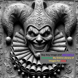 Imagen de payaso con cara aterradora cortada con láser Archivo para quemar / Descarga digital grabada de carnaval gótico / Gráficos de ilusión 3D PNG Foto Glowforge - 0303