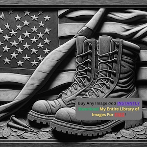 Imagen de bandera de EE. UU. con botas militares cortadas con láser Archivo para quemar / Descarga digital de tributo militar / Gráficos de ilusión 3D PNG Foto Glowforge - 0275