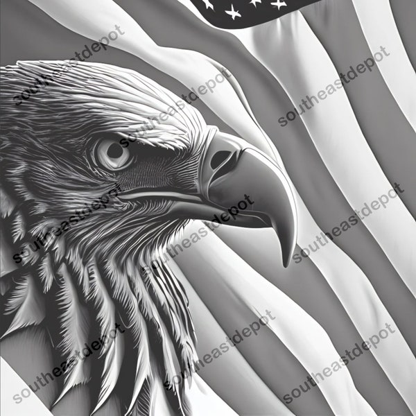 Digital Design File - American Eagle with USA Flag 3 - Glowforge | Lightburn Laser Ready Engrave PNG | SVG Format  - Wood - 3D Illusion