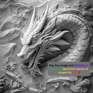 Immagine di drago mitologico pronta per il taglio laser file di masterizzazione / Scultura di bestia orientale download digitale / Grafica di illusione 3D PNG Foto Glowforge Slate