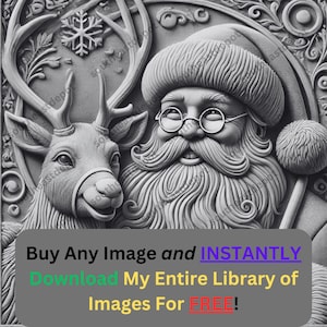 Imagen de reno de Papá Noel para grabar con láser / Descarga digital de escena de retrato navideño / Foto PNG con gráfico de ilusión 3D para Glowforge XTool