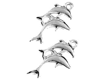 20 Stück Delphin-Charms-Anhänger --- 28 x 14 mm, Antiksilber, Basismaterial für DIY-Bastelarbeiten