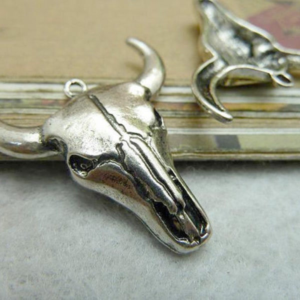 10pcs Cow Head Skull Charms Pendant 28x31mm Antique Silver DIY Jewelry Making Ornament Accessories