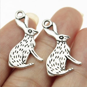 40pcs Rabbit charms pendant---26x14mm Antique silver DIY Jewelry Making Ornament Accessories