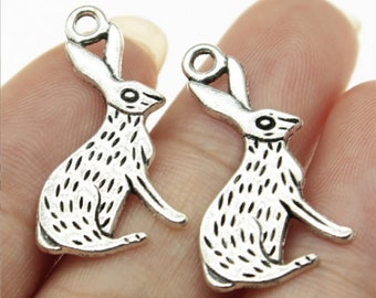 40pcs Rabbit charms pendant---26x14mm Antique silver DIY Jewelry Making Ornament Accessories