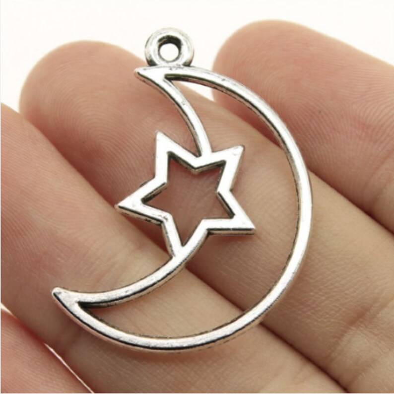 10pcs Moon and Star charms pendant36x25mm Antique silver DIY jewelry handmade base material image 1