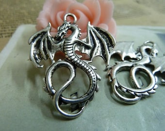 10pcs Flying Dragon Charms Pendant 27x35mm Antique Silver DIY Jewelry Making Ornament Accessories