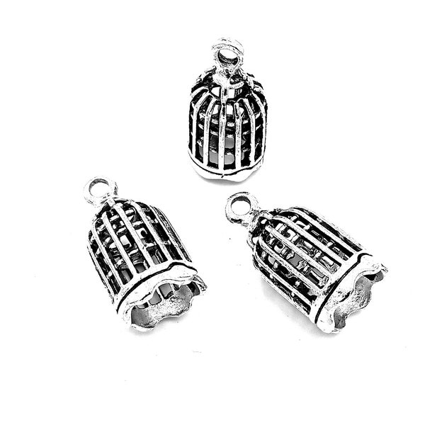 5pcs 3D Birdcage charms pendant---22x11mm Antique silver DIY jewelry handmade base material