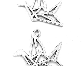 10 pièces pendentif à breloques mille grues en papier --- 23x29 mm bijoux à bricoler soi-même en argent antique fait main matériau de base