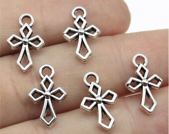 50pcs Cross charms pendant---10x17mm Antique silver DIY jewelry handmade base material