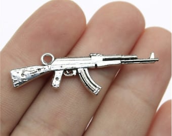 Conjunto de 10 pingentes AK47 - 44 x 15 mm, base para artesanato em prata antiga (faça você mesmo).