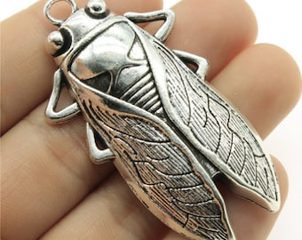 5pcs 34x62mm Silver Cicada Insekten Charm Anhänger