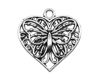 10pcs Butterfly Heart Love charms pendant 22x20mm antique silver DIY Jewelry Accessories