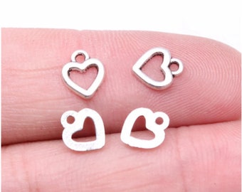 50pcs Charms 8x7mm Hollow Heart Charms Love Pendant Antique Silver For Jewelry Making DIY Jewelry Findings Alloy Charms