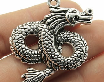 2pcs Dragons charms pendant---46x40mm Antique silver DIY jewelry handmade base material