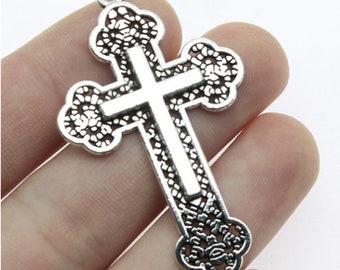 5 Stück Kreuz Charms Anhänger --- 54x33mm Antikes Silber DIY Schmuck handgemachtes Grundmaterial