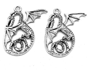 10pcs Dragon charms pendant---37x30mm Antique silver DIY jewelry handmade base material