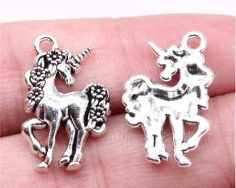 10 pièces pendentif à breloques licorne 15x23mm argent antique fabrication de bijoux à bricoler soi-même accessoires d'ornement