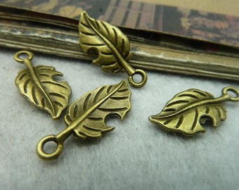 50pcs Antique Bronze Leaf Charms Pendant 10x22mm DIY Jewelry Making Ornament Accessories