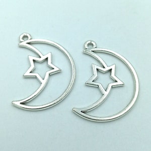 10pcs Moon and Star charms pendant36x25mm Antique silver DIY jewelry handmade base material image 6