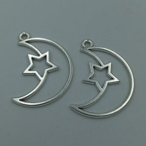 10pcs Moon and Star charms pendant36x25mm Antique silver DIY jewelry handmade base material image 9