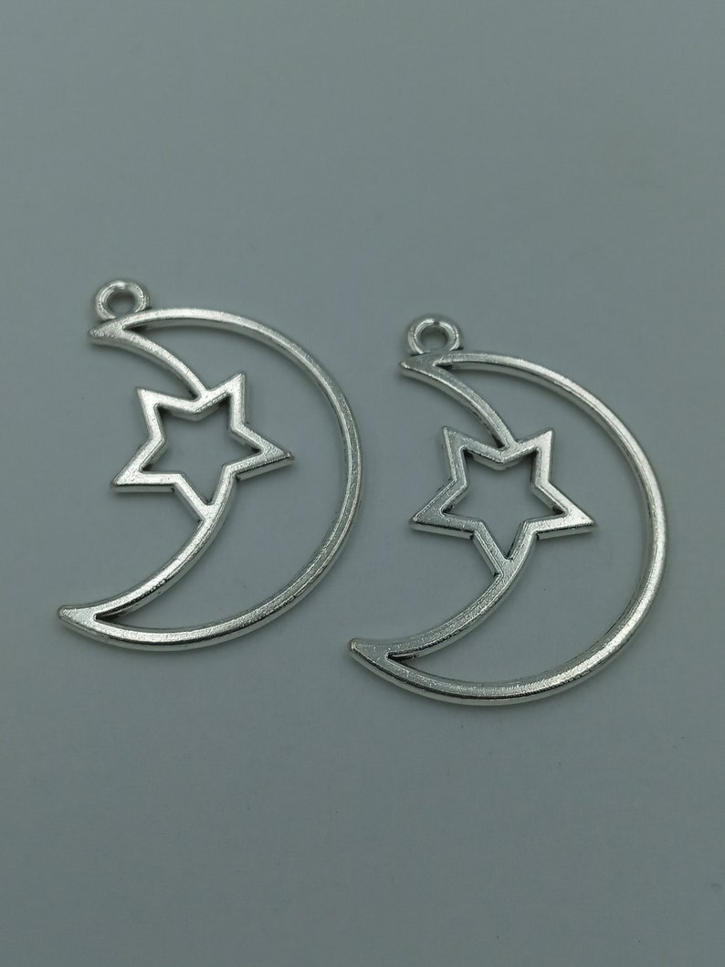 10pcs Moon and Star charms pendant36x25mm Antique silver DIY jewelry handmade base material image 9