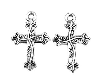 20pcs Cross with Flowers charms pendant---16x25mm Antique silver DIY jewelry handmade base material